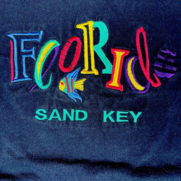 Vintage Y2K Florida Sand Key Tourist Souvenir Tee Embroidered Fish Beach Tee L - Picture 2 of 4